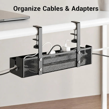 Clamp-Style Metal Cable Organizer for Under-Desk Use – No Drilling Required; Ideal for Home and Office, Efficiently Stores Power Strips and Cables While Enhancing Desktop Organization.