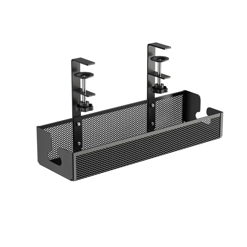 Clamp-Style Metal Cable Organizer for Under-Desk Use – No Drilling Required; Ideal for Home and Office, Efficiently Stores Power Strips and Cables While Enhancing Desktop Organization.