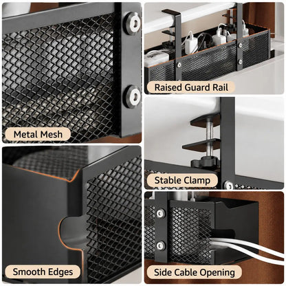 Clamp-Style Metal Cable Organizer for Under-Desk Use – No Drilling Required; Ideal for Home and Office, Efficiently Stores Power Strips and Cables While Enhancing Desktop Organization.