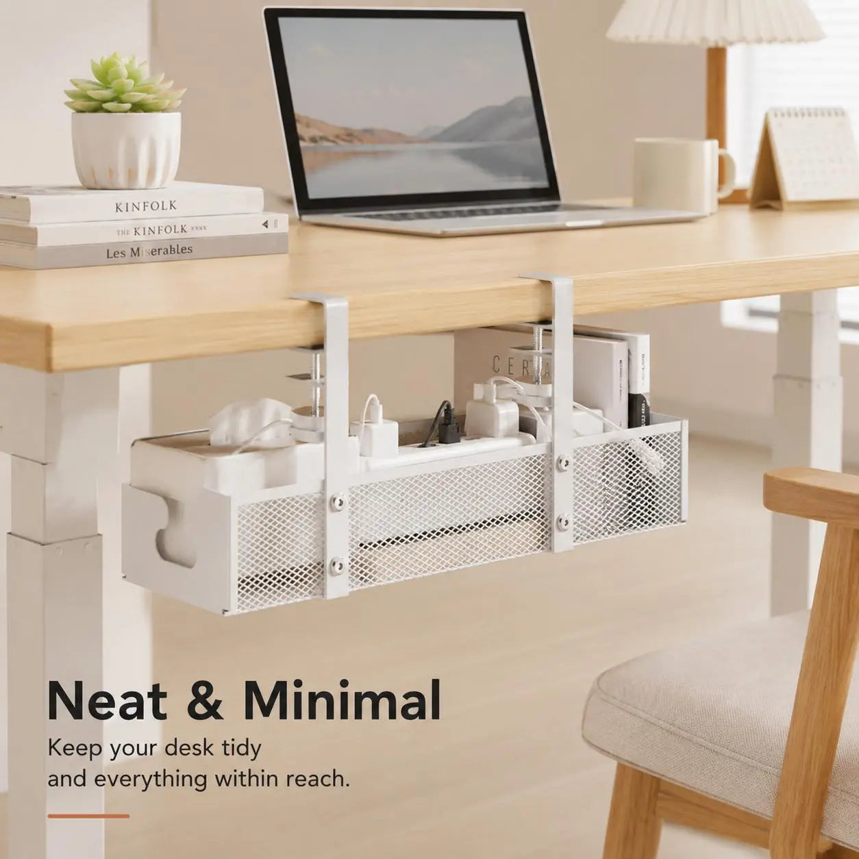 Clamp-Style Metal Cable Organizer for Under-Desk Use – No Drilling Required; Ideal for Home and Office, Efficiently Stores Power Strips and Cables While Enhancing Desktop Organization.