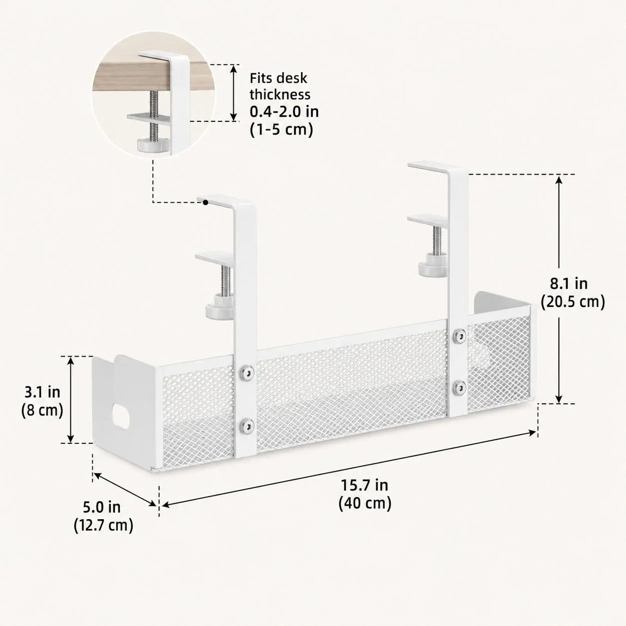 Clamp-Style Metal Cable Organizer for Under-Desk Use – No Drilling Required; Ideal for Home and Office, Efficiently Stores Power Strips and Cables While Enhancing Desktop Organization.