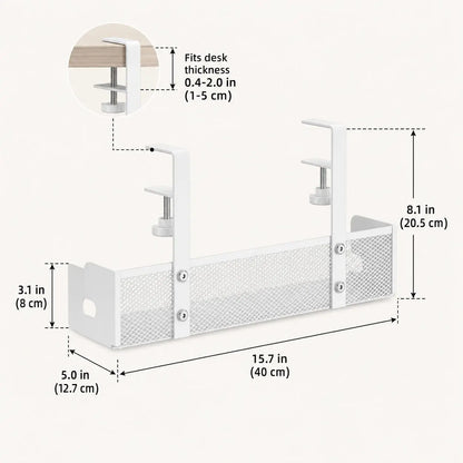 Clamp-Style Metal Cable Organizer for Under-Desk Use – No Drilling Required; Ideal for Home and Office, Efficiently Stores Power Strips and Cables While Enhancing Desktop Organization.
